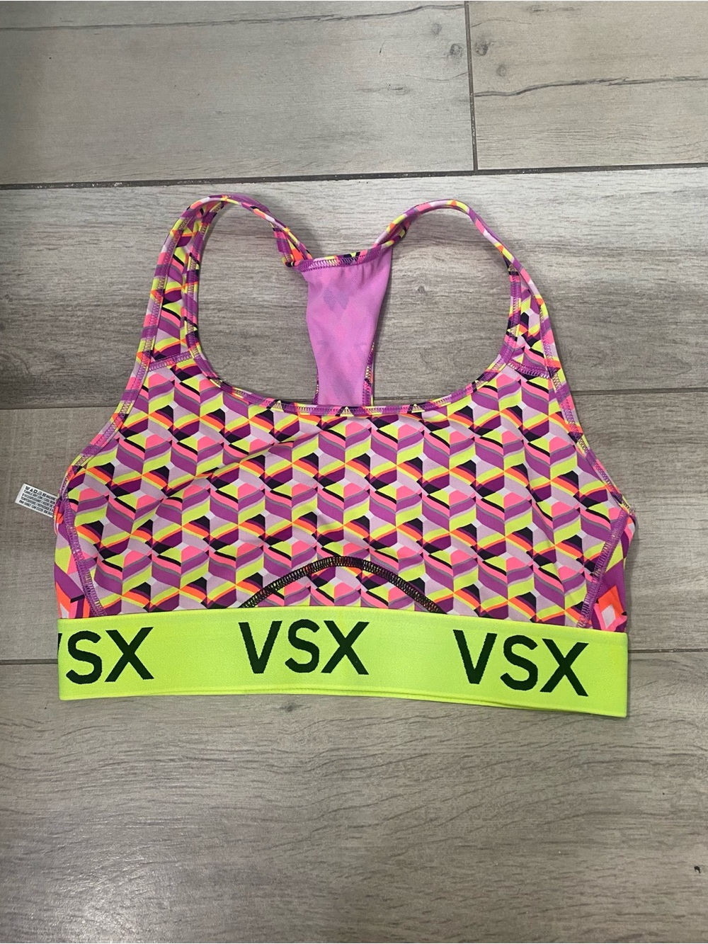 VSX Pink & Neon Yellow Geo Racerback Sports Bra